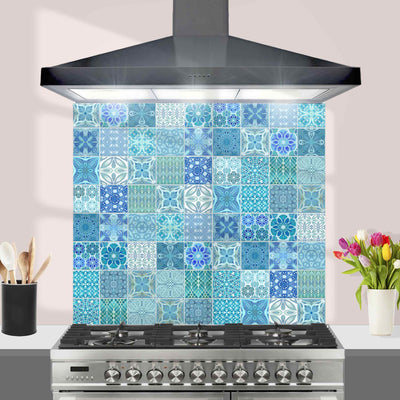 Mixed Tiles Kitchen Splashback - Turquoise Mix