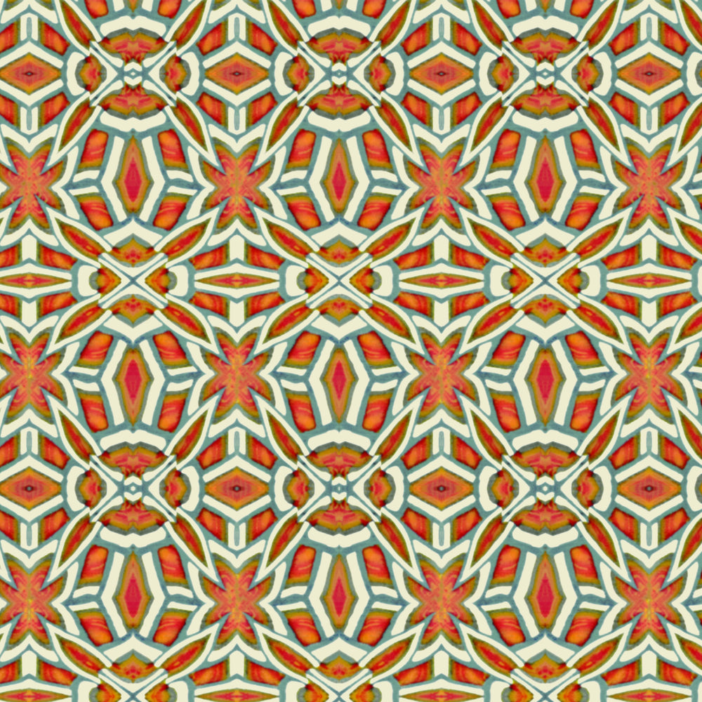 'Tudor Rose' Kitchen Splashback - Red Orange, Jade Green & Cream