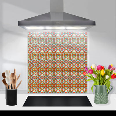 'Tudor Rose' Kitchen Splashback - Red Orange, Jade Green & Cream