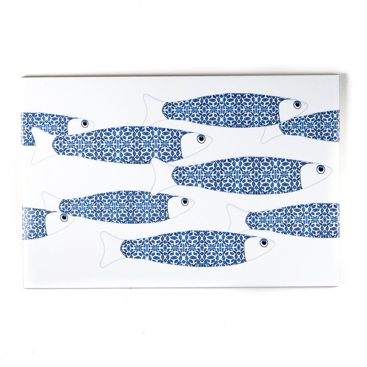 PROMOTION - 1 x Banc de poissons océan bleu sur blanc - Carreau rectangulaire - 30x20cm
