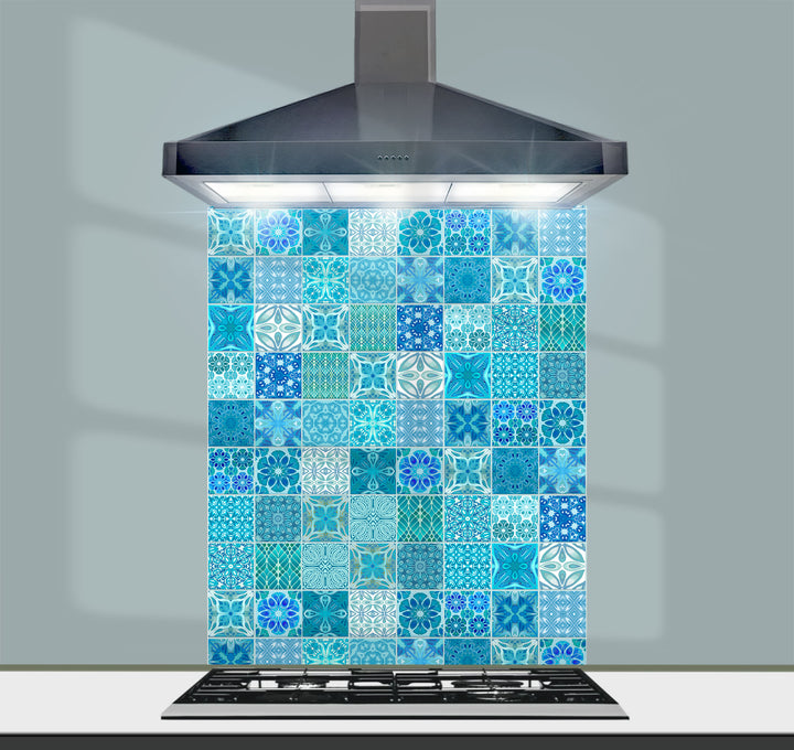 Mixed Tiles Kitchen Splashback - Turquoise Mix