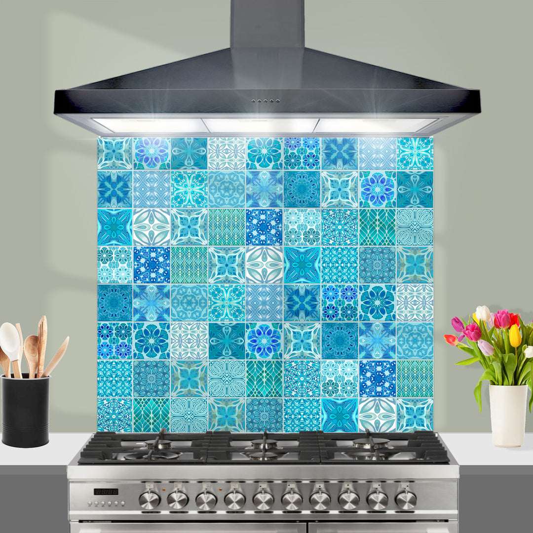 Mixed Tiles Kitchen Splashback - Turquoise Mix
