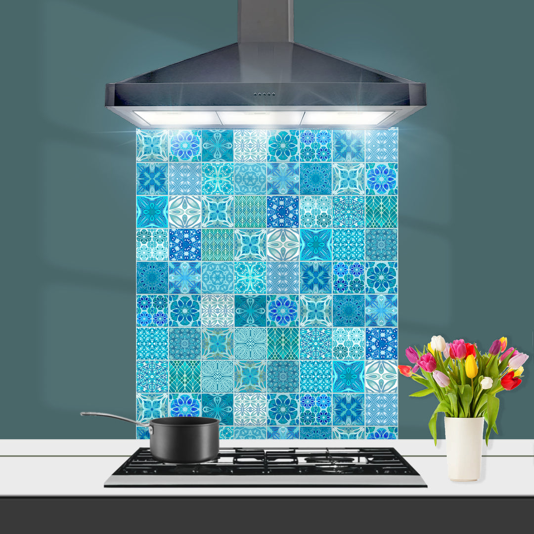 Mixed Tiles Kitchen Splashback - Turquoise Mix
