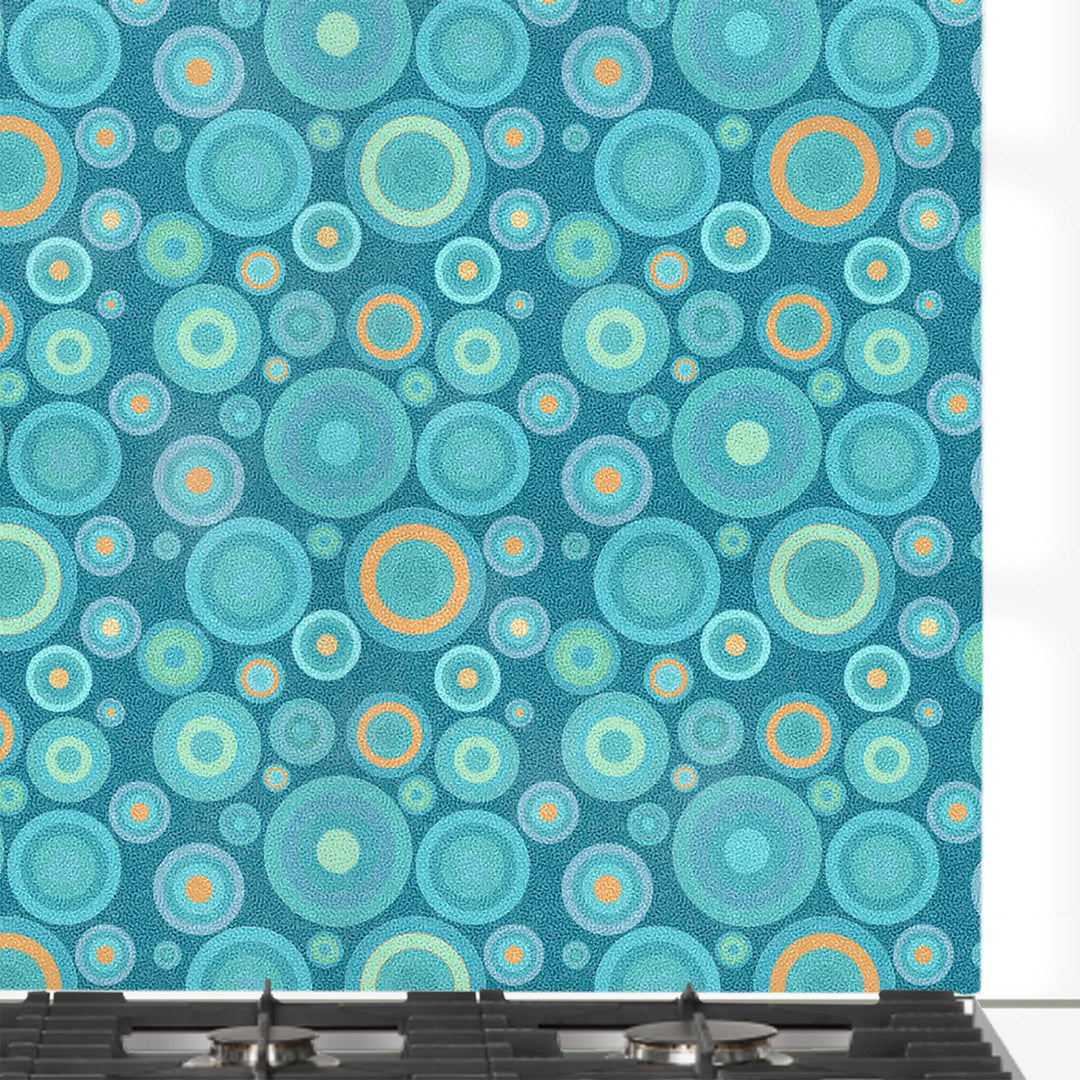 Mixed Circles Splashback - blues and oranges