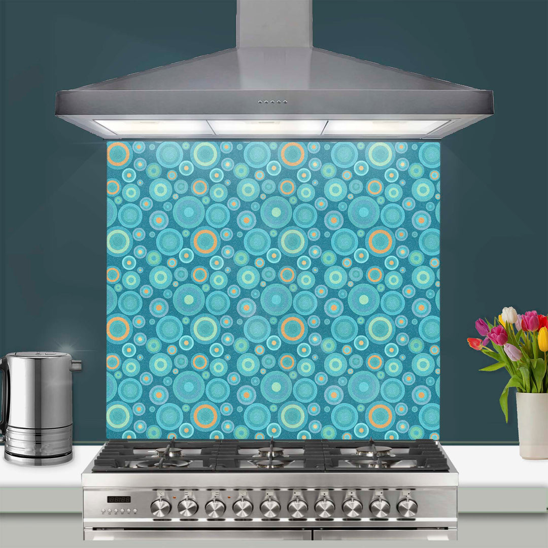 Mixed Circles Splashback - blues and oranges