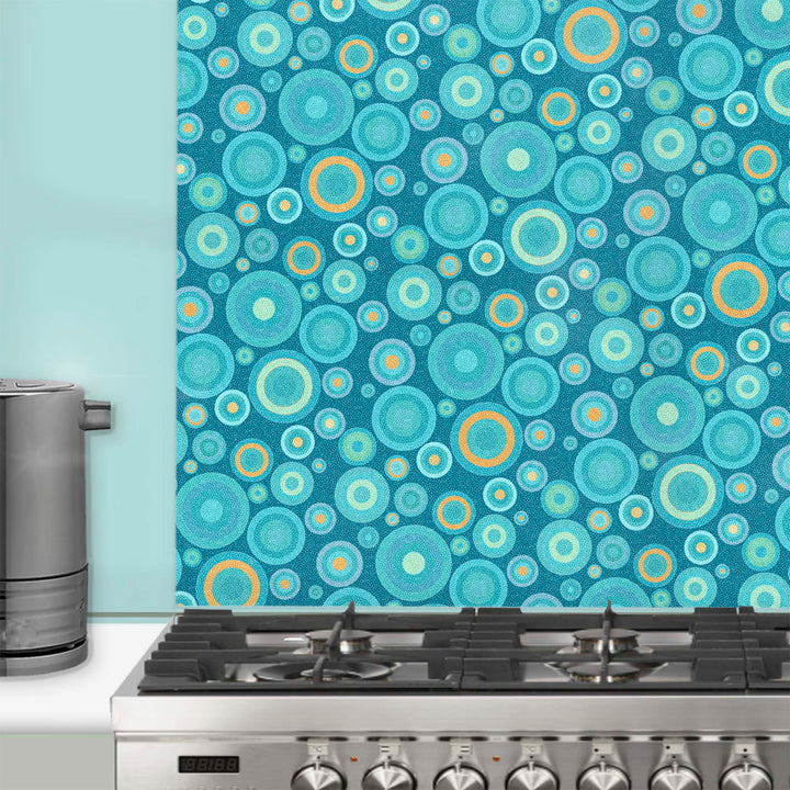 Mixed Circles Splashback - blues and oranges