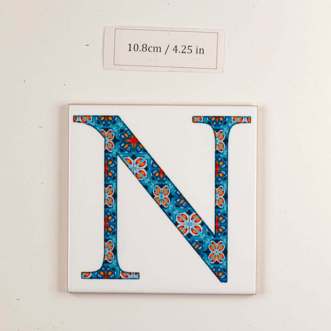SALE -  Single Ceramic Alhambra Letter "N" on White (10.8cm)