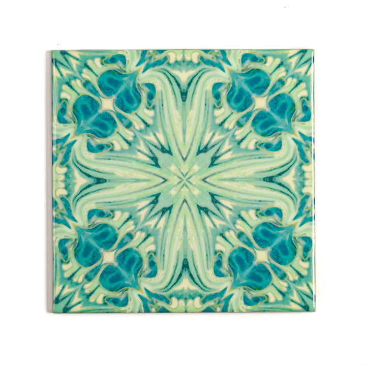 SALE - Set of 40 x 10.8cm / 4.25in Blue Green Vintage Botanical Tiles - Perfect