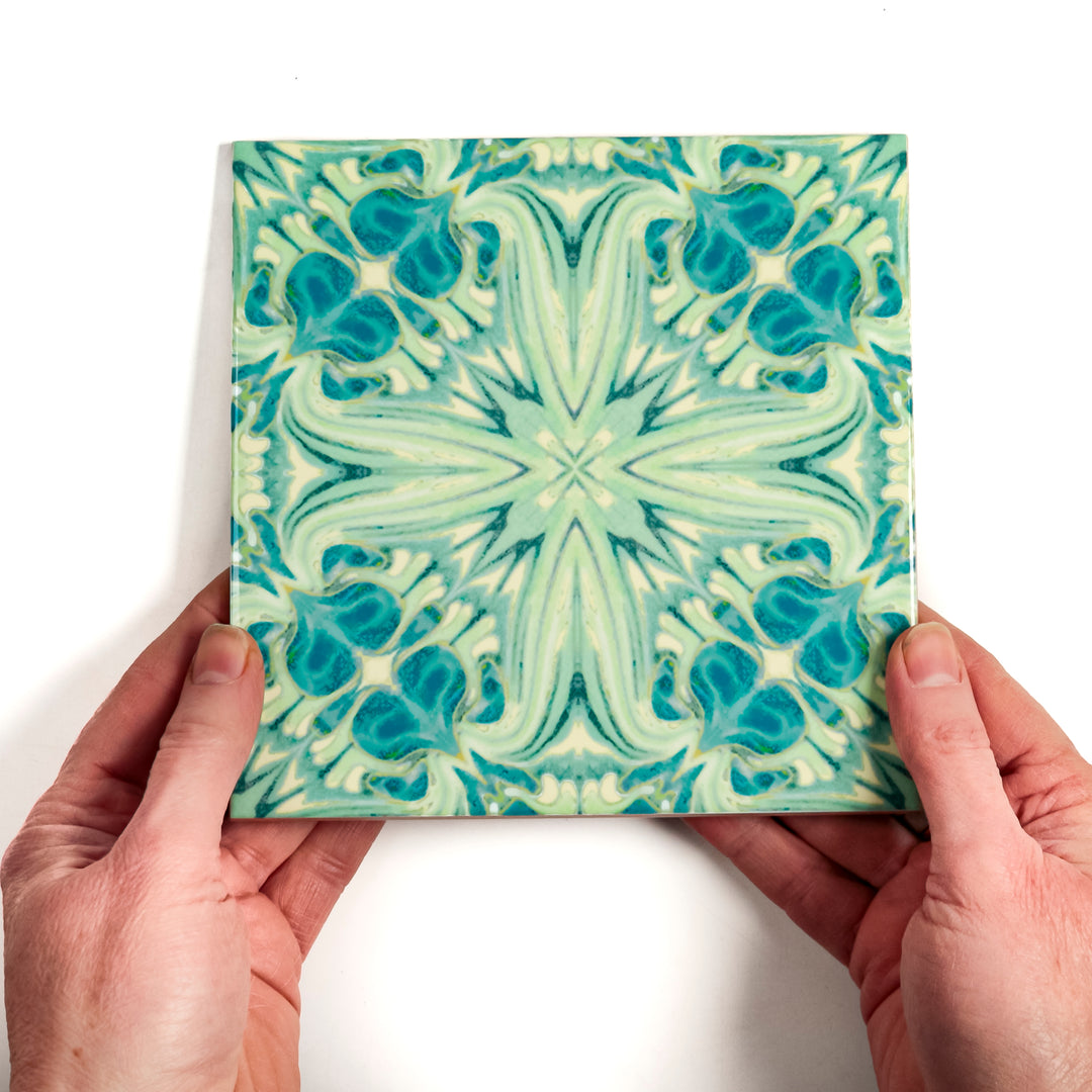 SALE - Set of 40 x 10.8cm / 4.25in Blue Green Vintage Botanical Tiles - Perfect