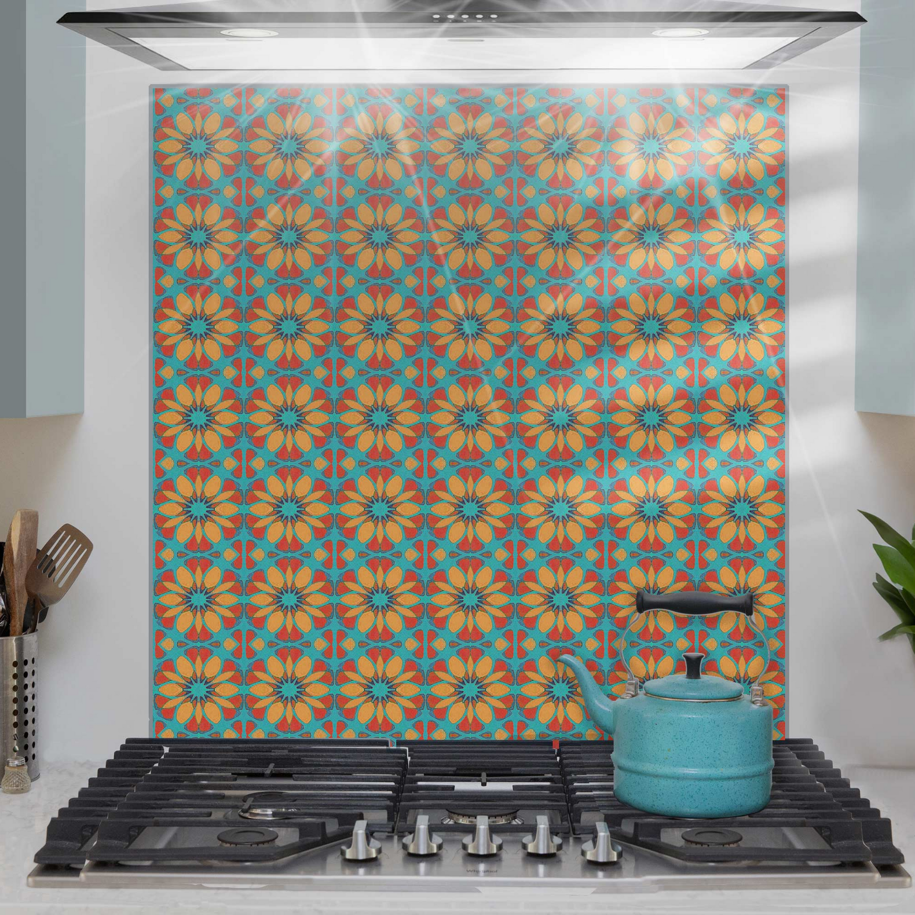 Moroccan Flower Kitchen Splashback - Orange & Teal – DoodlePippin