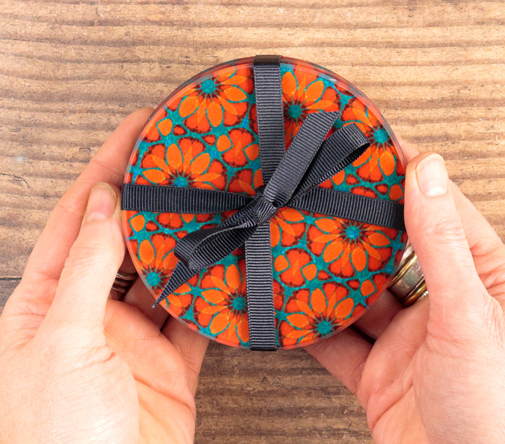 Turquoise/Orange - Fleur Marocaine - Set de Sous-Verres en Verre