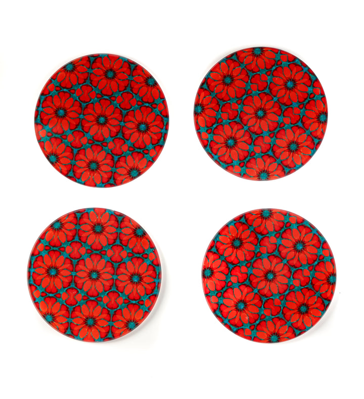 Turquoise/Orange - Fleur Marocaine - Set de Sous-Verres en Verre