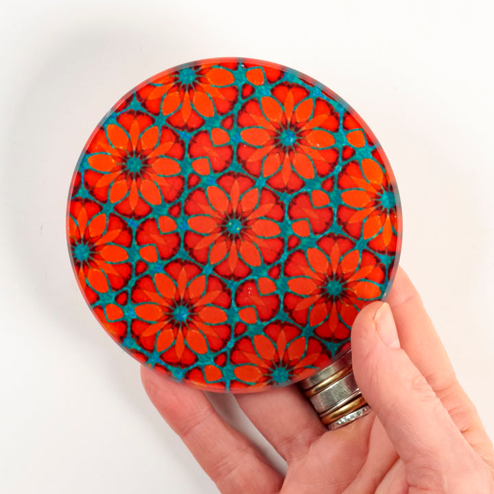 Turquoise/Orange - Fleur Marocaine - Set de Sous-Verres en Verre