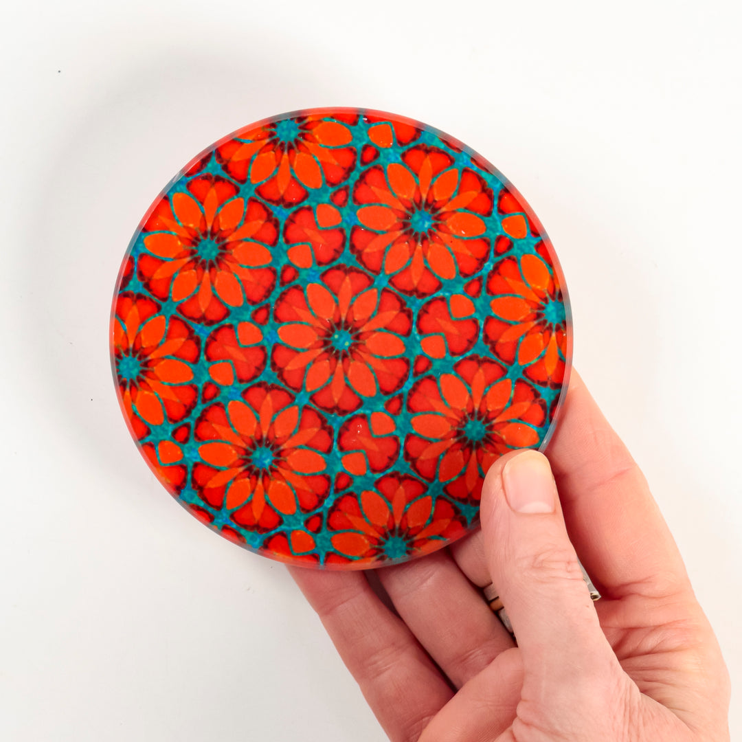 Turquoise/Orange - Fleur Marocaine - Set de Sous-Verres en Verre