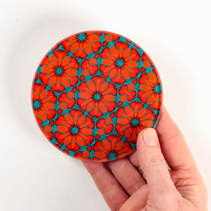 Turquoise/Orange - Fleur Marocaine - Set de Sous-Verres en Verre