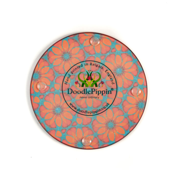 Turquoise/Orange - Fleur Marocaine - Set de Sous-Verres en Verre