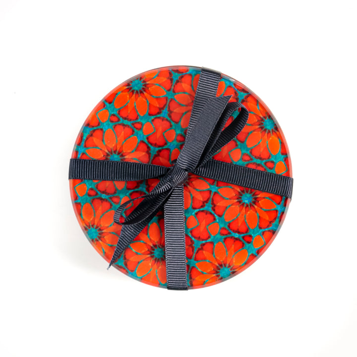 Turquoise/Orange - Fleur Marocaine - Set de Sous-Verres en Verre