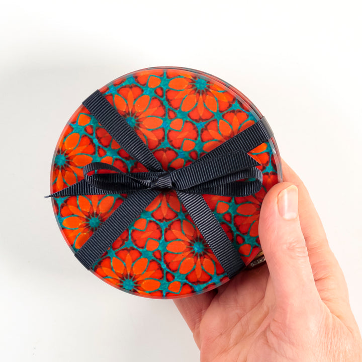Turquoise/Orange - Fleur Marocaine - Set de Sous-Verres en Verre