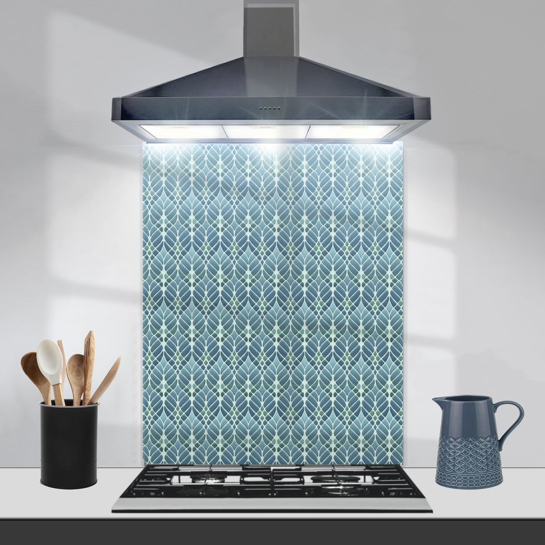 Interwoven Trees Art Nouveau Kitchen Splashback - Blue Turquoise Teal