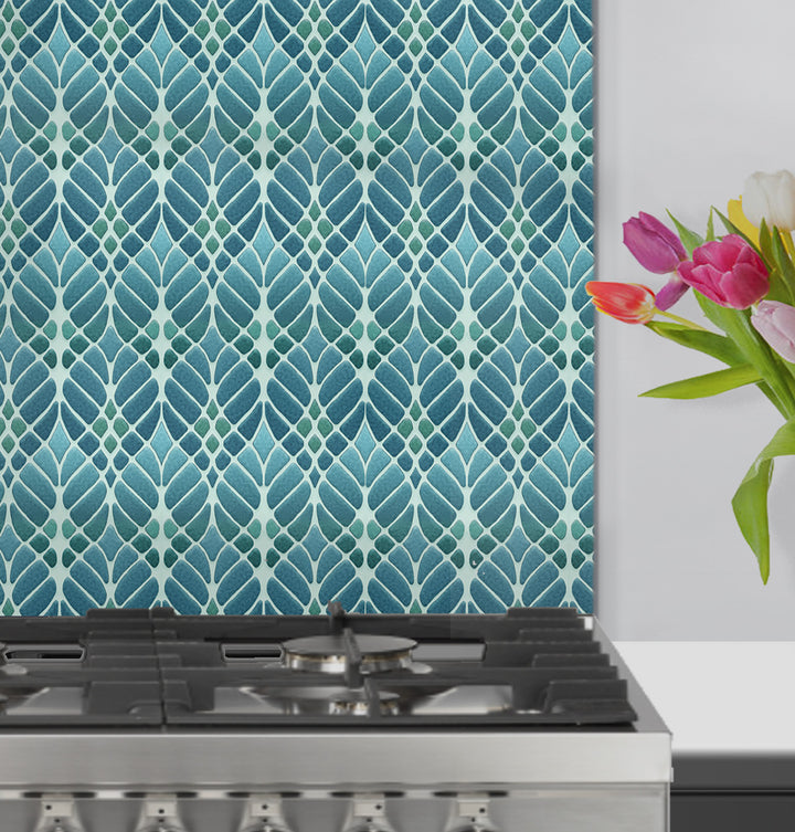 Interwoven Trees Art Nouveau Kitchen Splashback - Blue Turquoise Teal