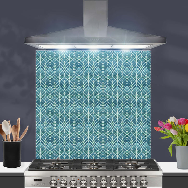 Interwoven Trees Art Nouveau Kitchen Splashback - Blue Turquoise Teal