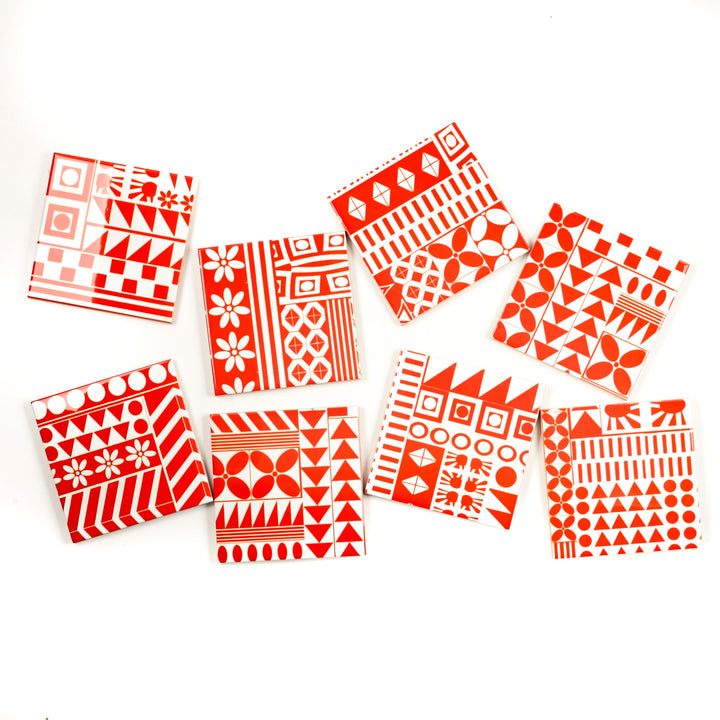 SALE SET of 8x 10.8cm Orange Geometric Retro tiles
