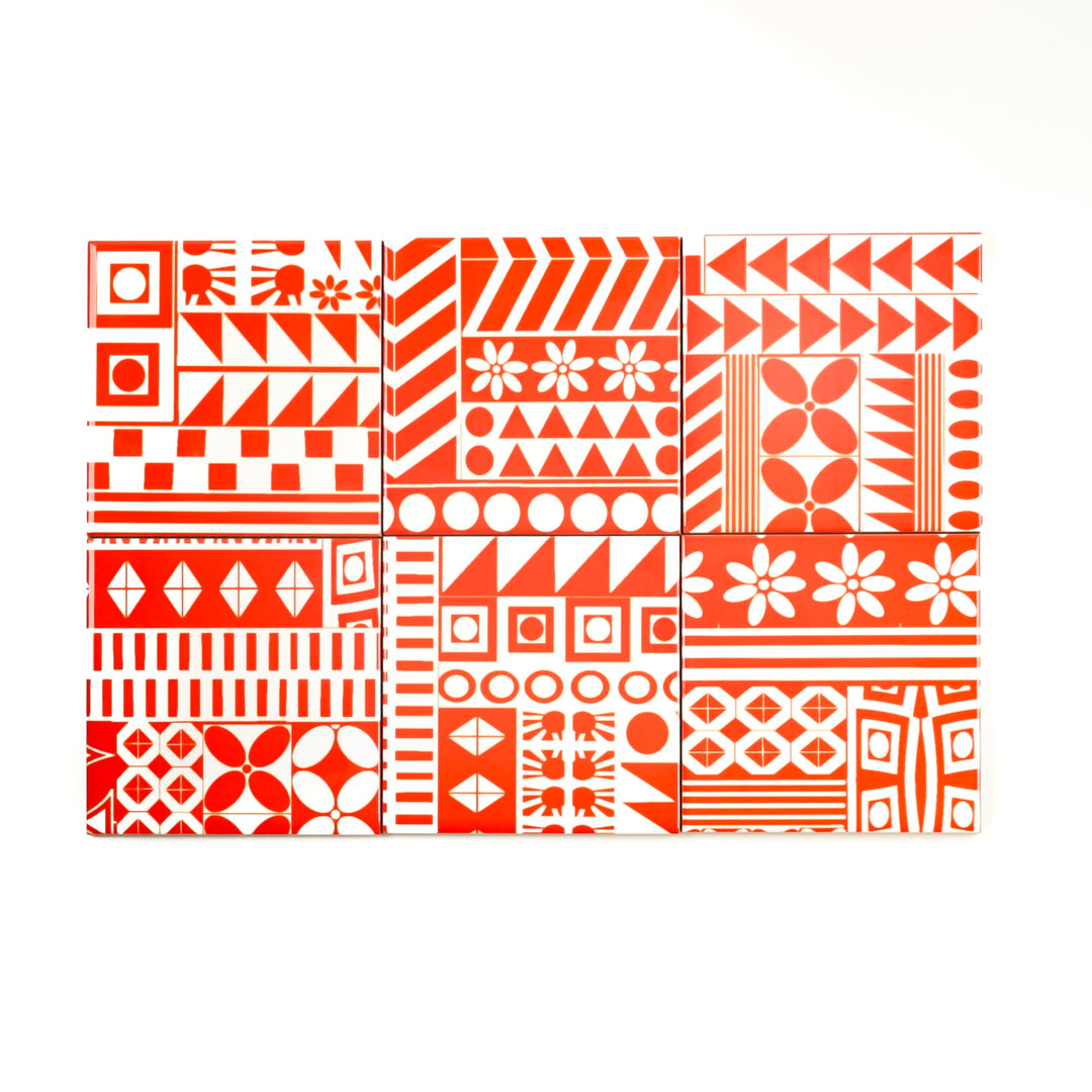 SALE SET of 8x 10.8cm Orange Geometric Retro tiles