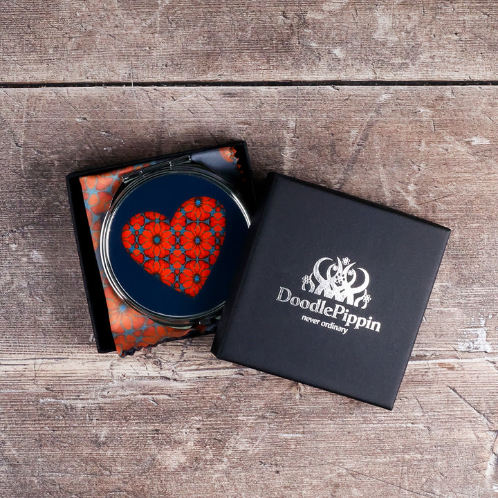 Flower Hearts Folding Mirror and Lens Cloth