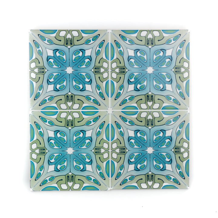 SALE Set -  "Suzanne" muted green blue art deco tile - Set of 17x 20cm tiles