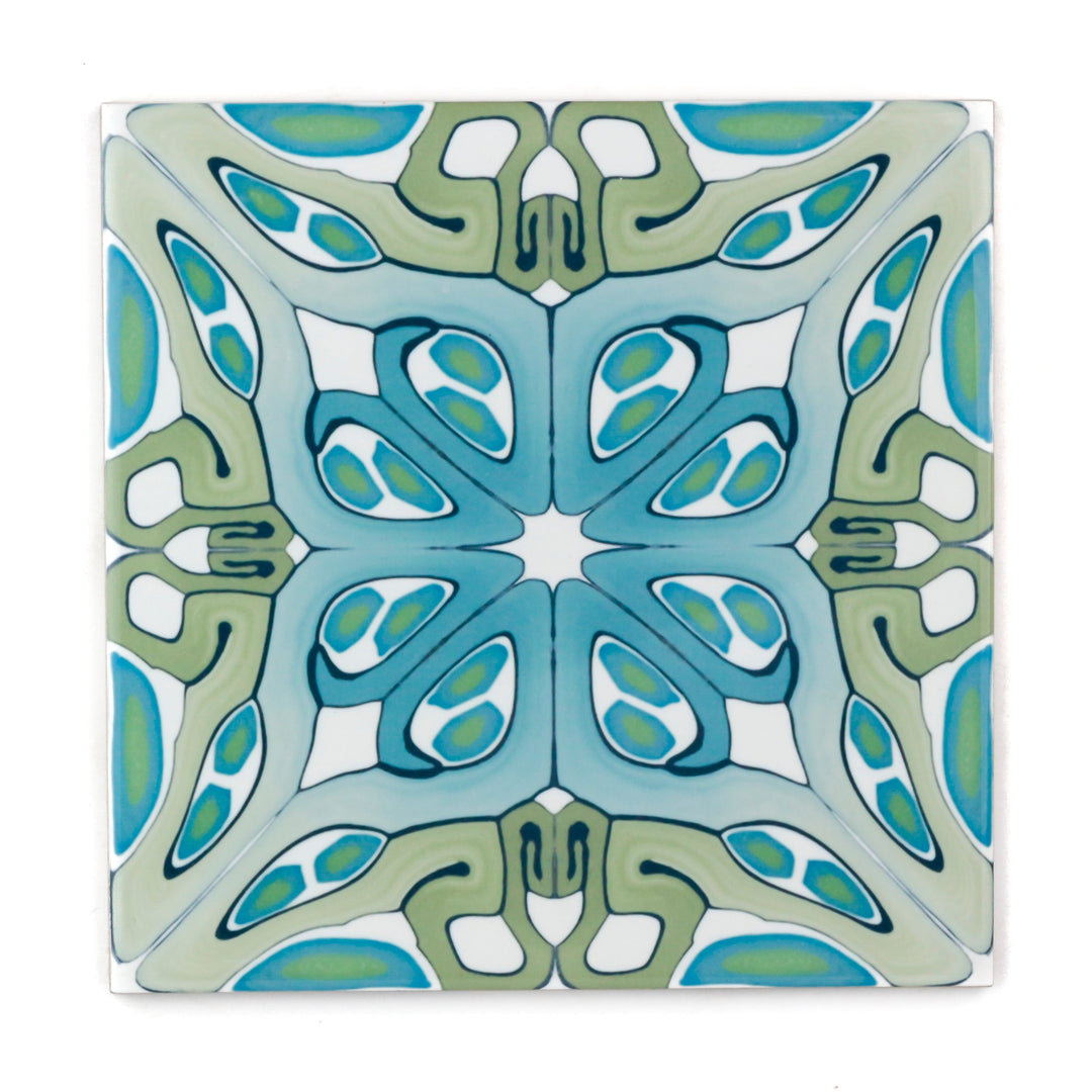 SALE Set -  "Suzanne" muted green blue art deco tile - Set of 17x 20cm tiles