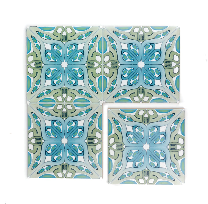 SALE Set -  "Suzanne" muted green blue art deco tile - Set of 17x 20cm tiles