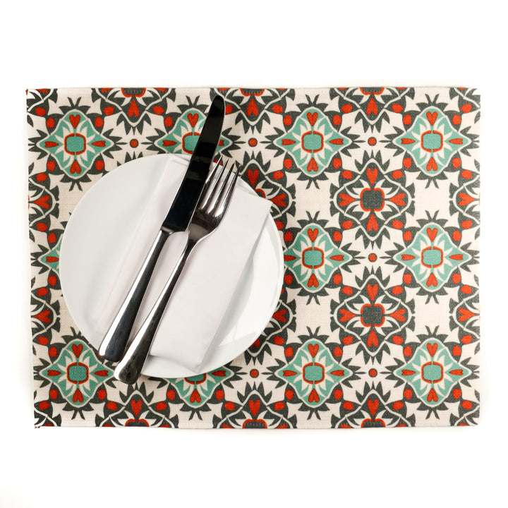 Aztec Blue Grey Orange Linen-feel Placemats