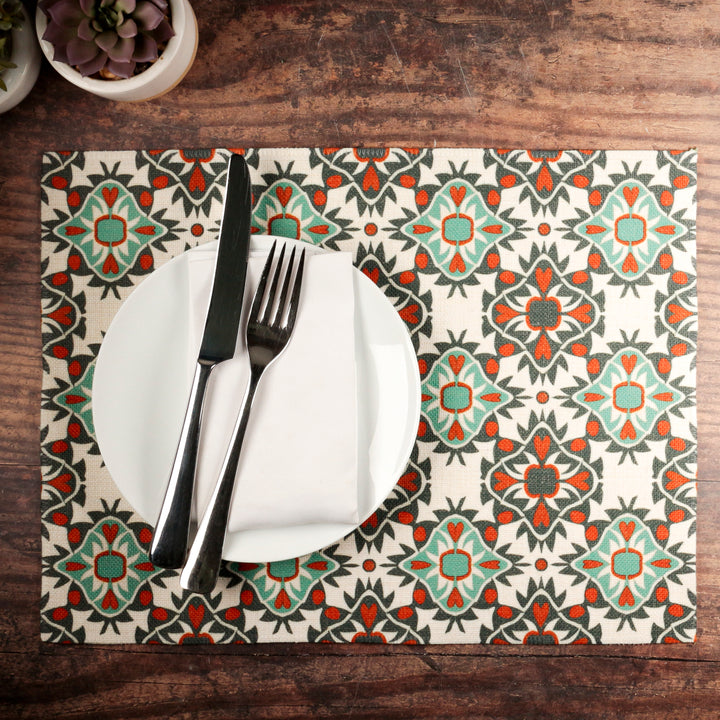 Aztec Blue Grey Orange Linen-feel Placemats
