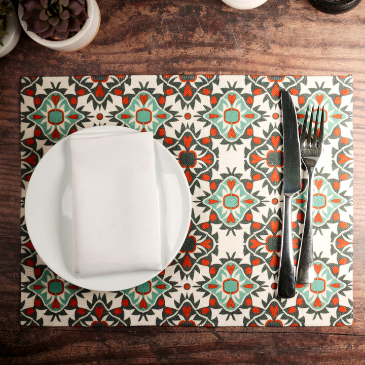 Aztec Blue Grey Orange Linen-feel Placemats