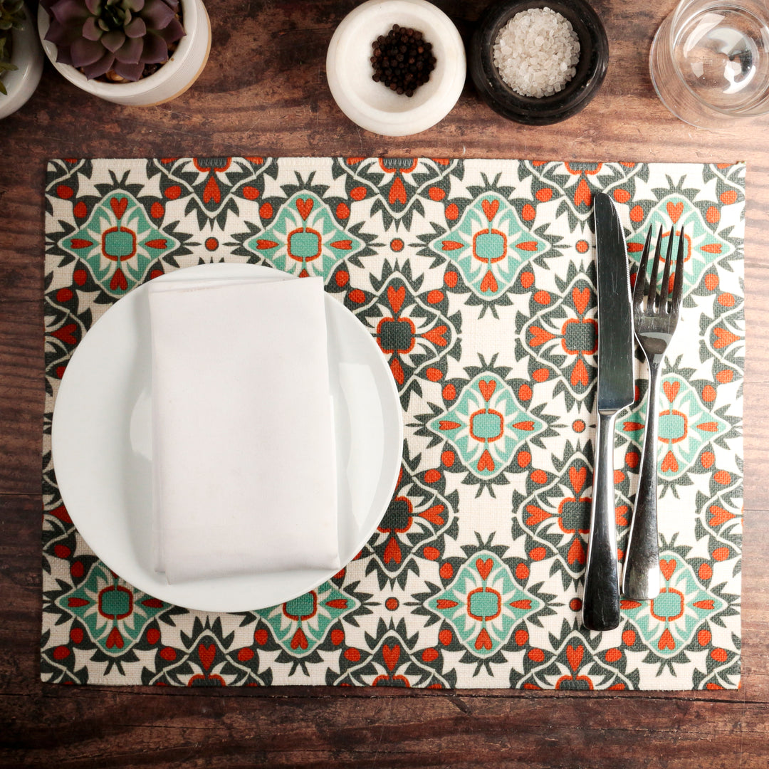 Aztec Blue Grey Orange Linen-feel Placemats
