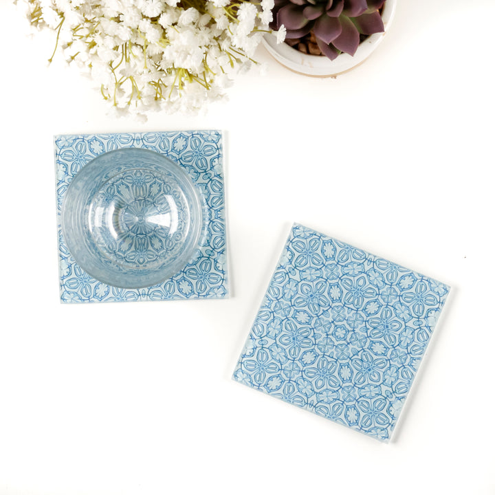 Blue Turkish Flower Chopping Board - Delicate Blue Grey