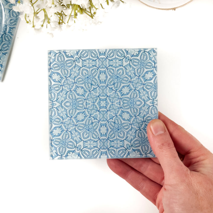 Blue Turkish Flower Chopping Board - Delicate Blue Grey