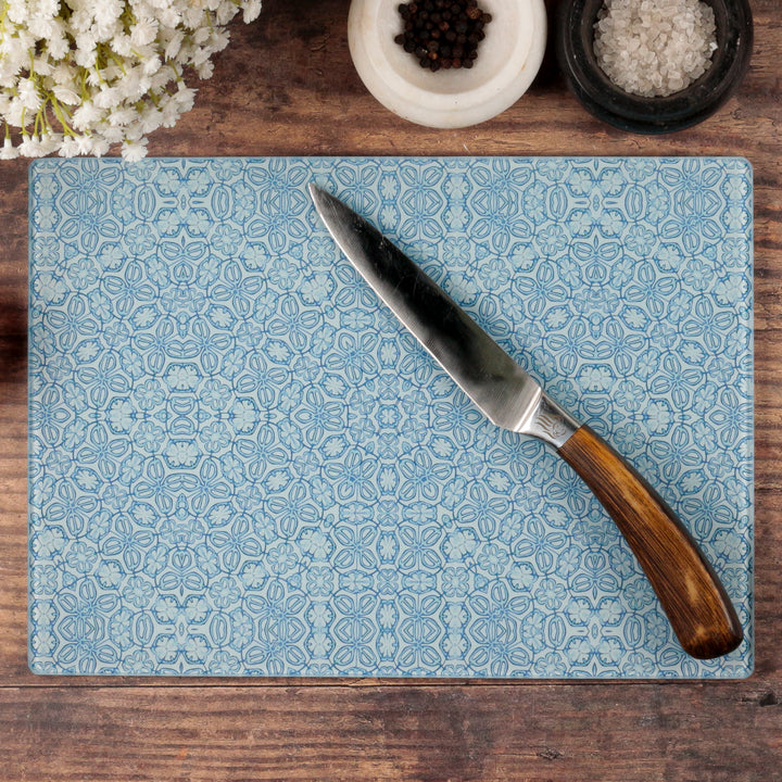 Blue Turkish Flower Chopping Board - Delicate Blue Grey