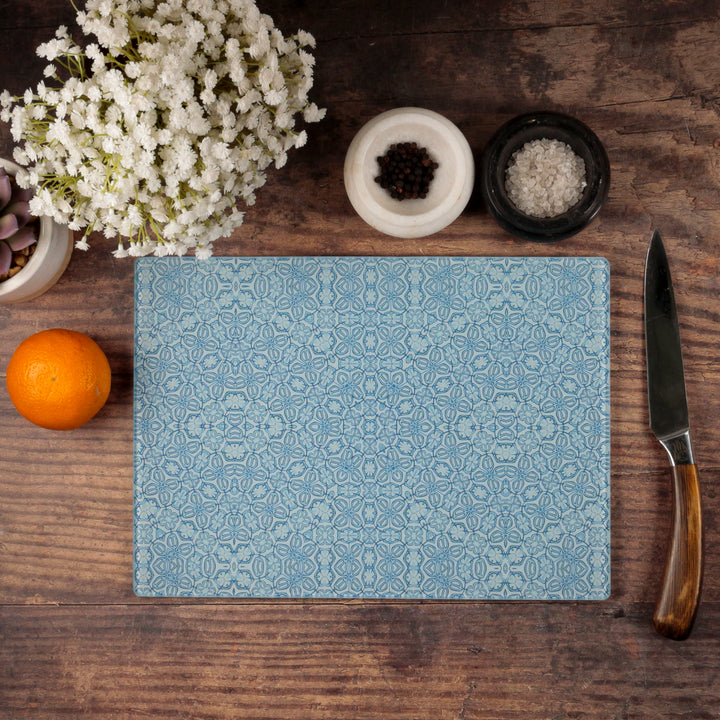 Blue Turkish Flower Chopping Board - Delicate Blue Grey
