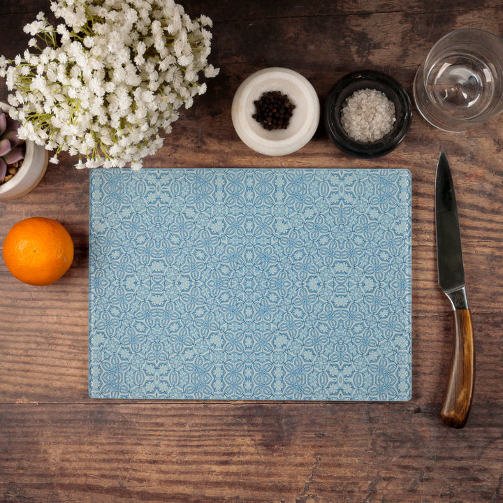 Blue Turkish Flower Chopping Board - Delicate Blue Grey