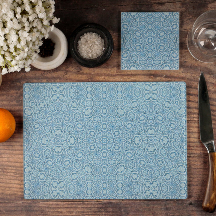 Blue Turkish Flower Chopping Board - Delicate Blue Grey