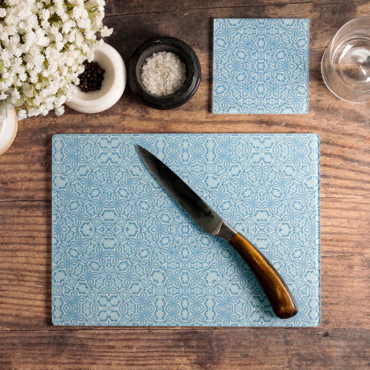 Blue Turkish Flower Chopping Board - Delicate Blue Grey