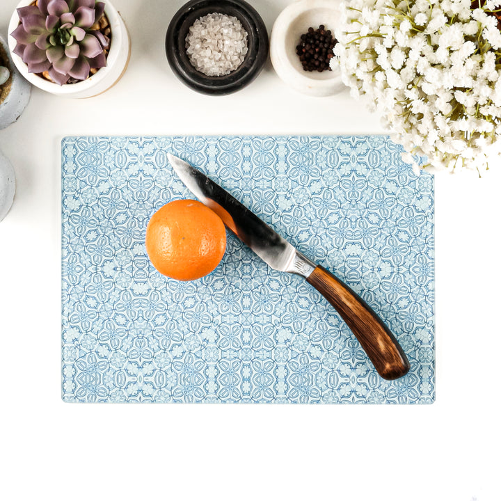 Blue Turkish Flower Chopping Board - Delicate Blue Grey
