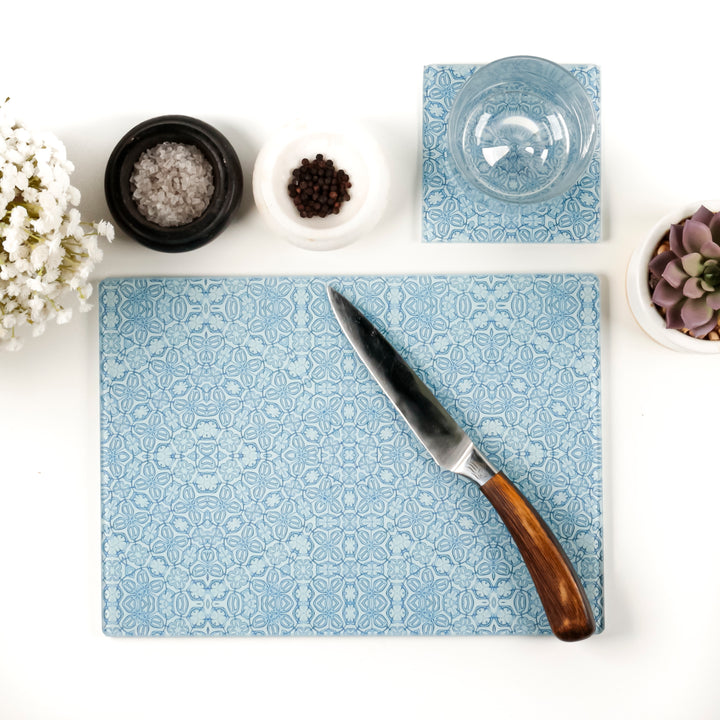 Blue Turkish Flower Chopping Board - Delicate Blue Grey