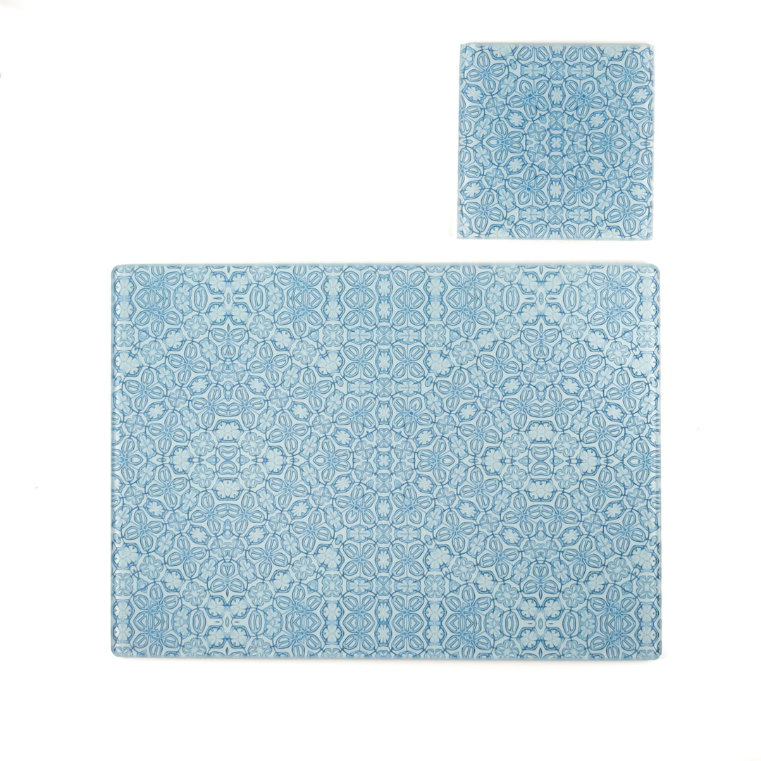 Blue Turkish Flower Chopping Board - Delicate Blue Grey