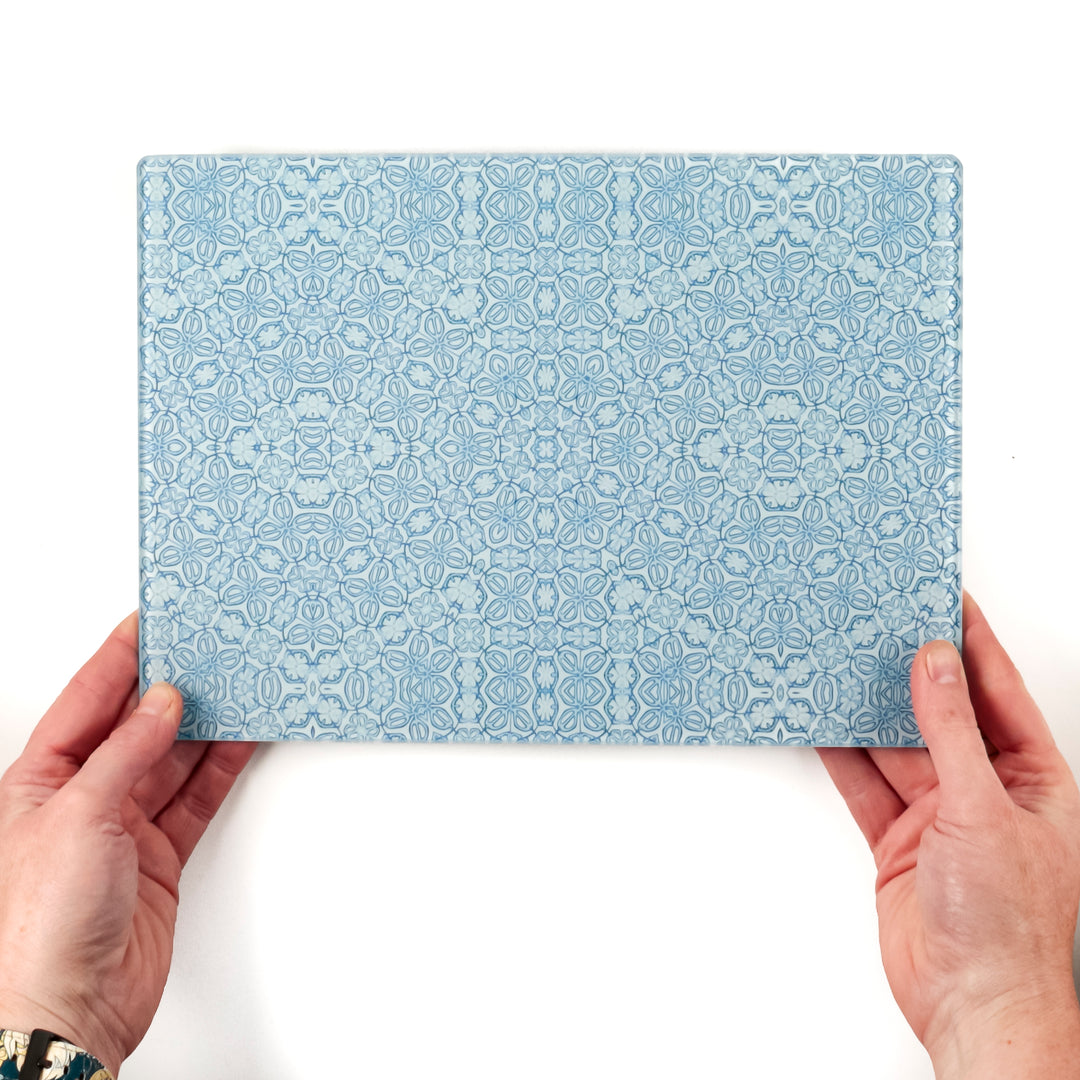 Blue Turkish Flower Chopping Board - Delicate Blue Grey