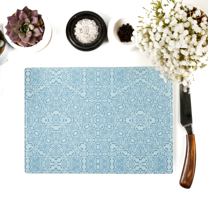 Blue Turkish Flower Chopping Board - Delicate Blue Grey