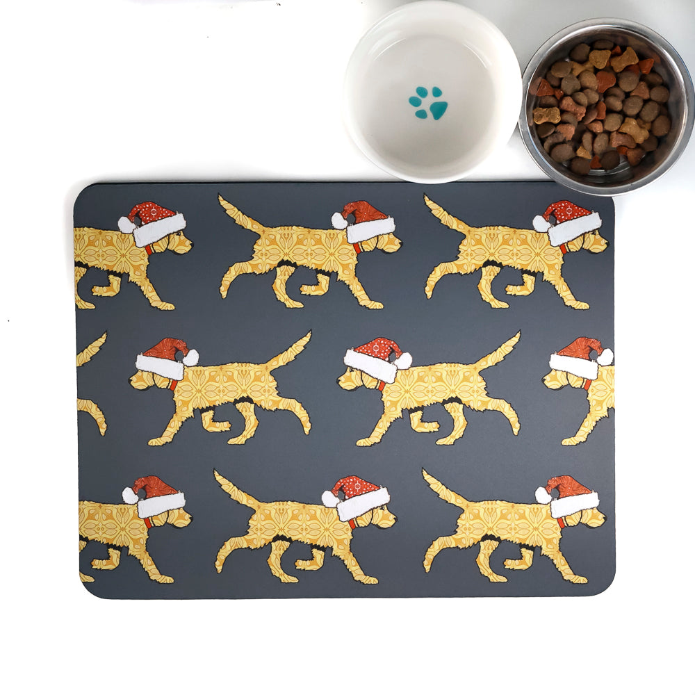 Christmas Labradoodle / Labrador Large Pet Food Mat - Yellow Labs