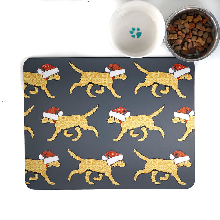 Christmas Labradoodle / Labrador Large Pet Food Mat - Yellow Labs
