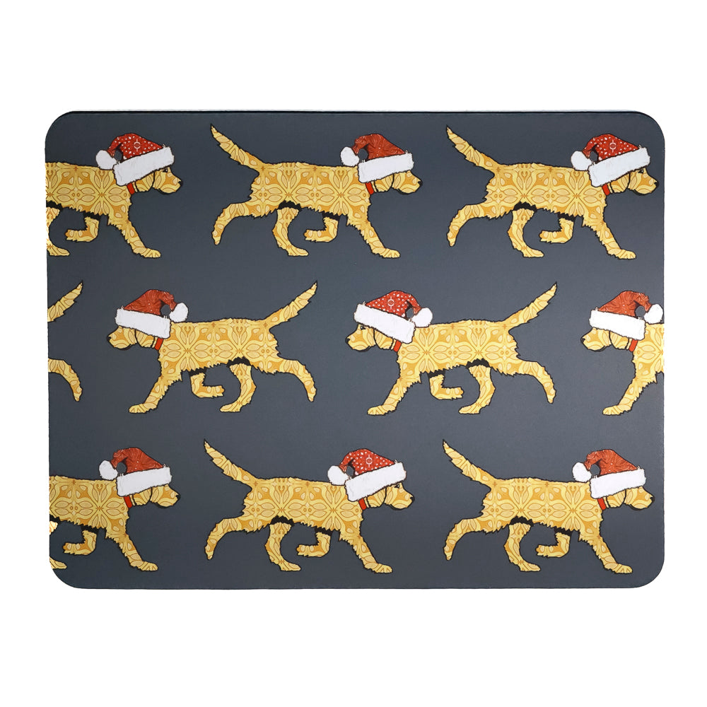 Christmas Labradoodle / Labrador Large Pet Food Mat - Yellow Labs